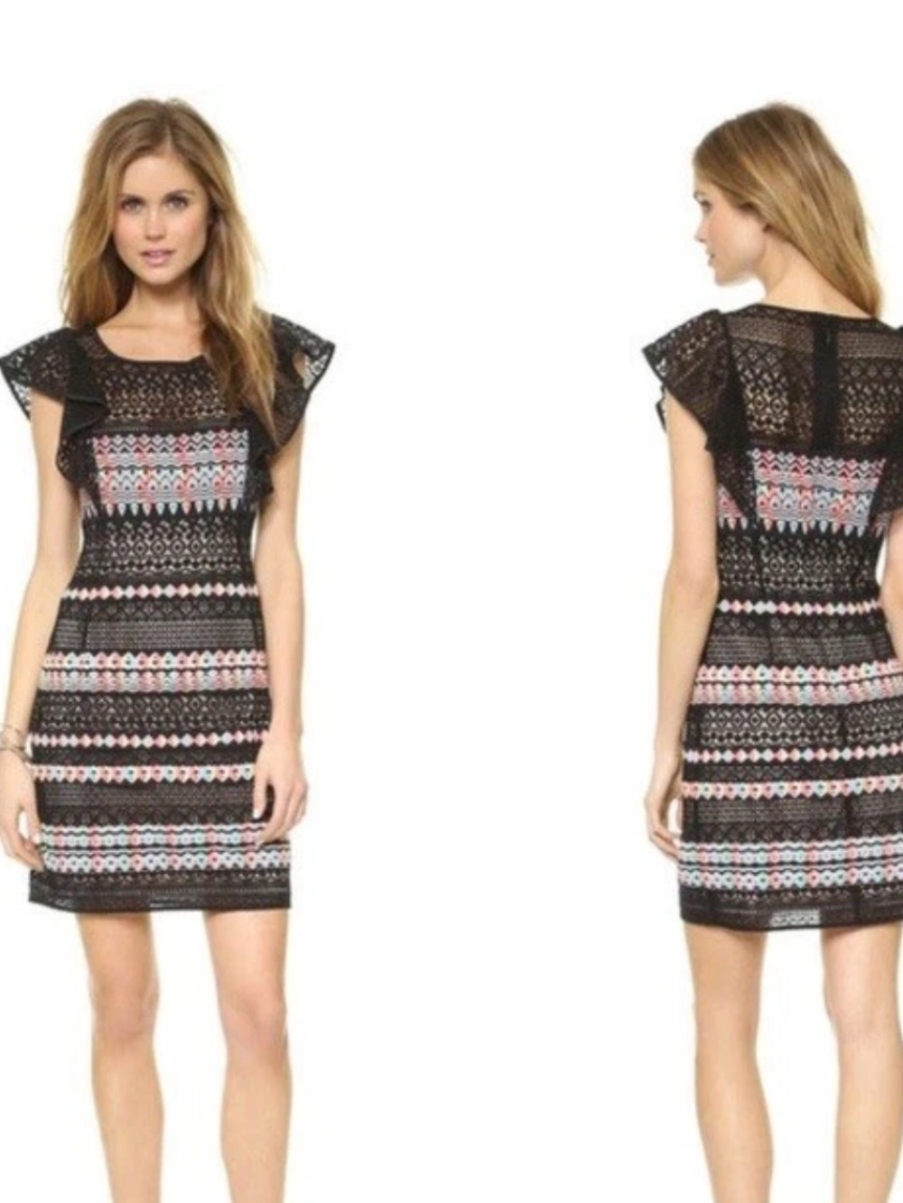 BCBGMAXAZARIA Like New Roxine Lace Cocktail Dress in Black/ Multicolor Size XXS